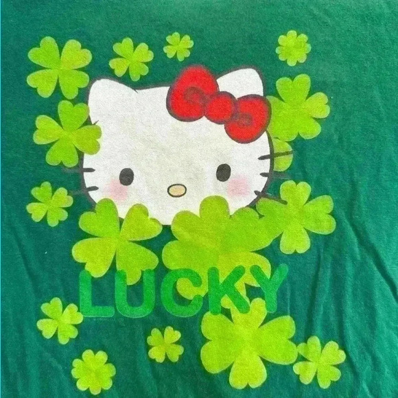 🌈 6/$60, Hello Kitty Lucky Kids Shirt, St Patrick’s Day, Shamrock, Green, Small - Picture 3 of 5